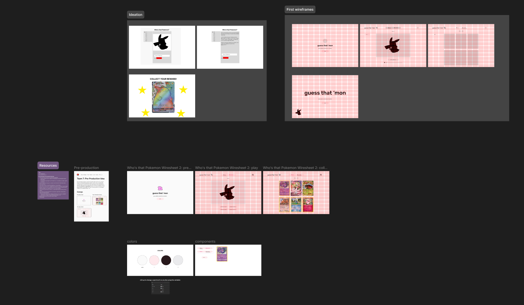 Figma ideation, wireframes, and component work for the Guess That 'Mon game
