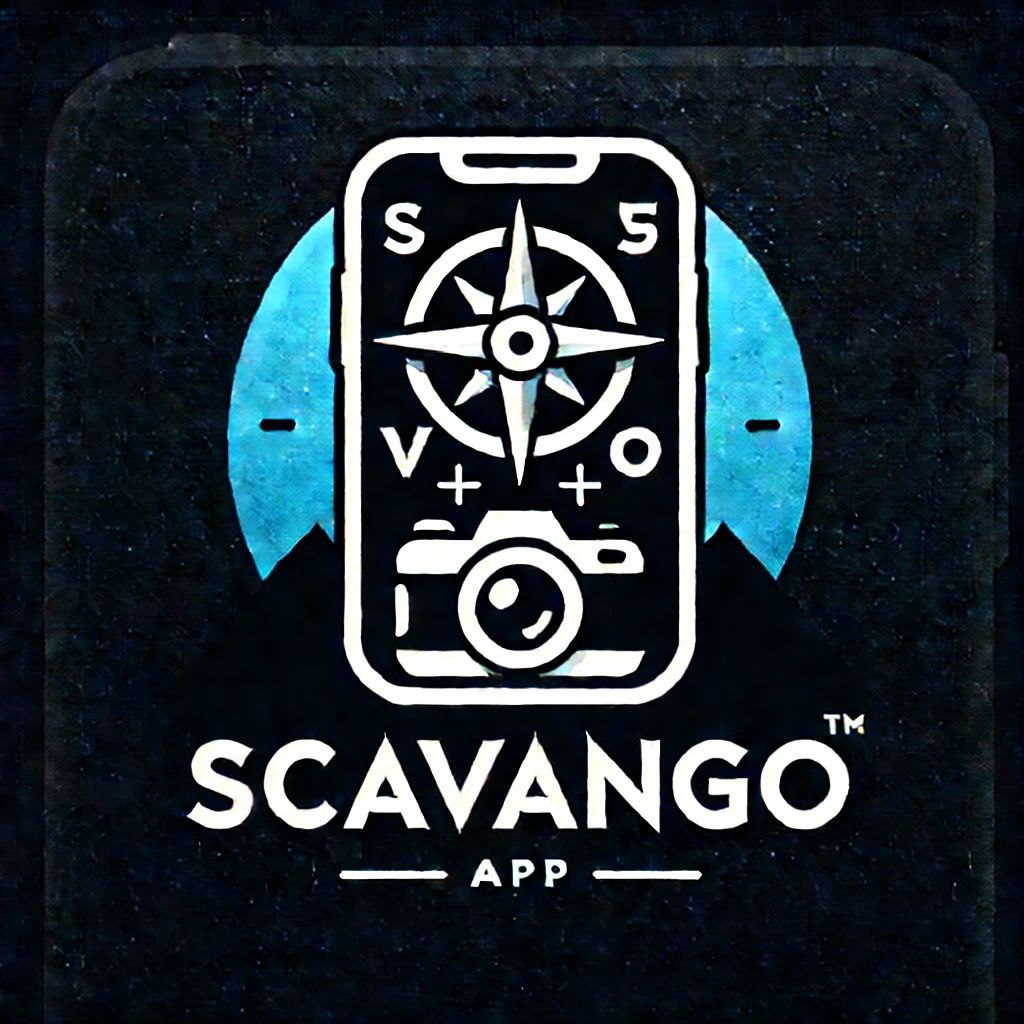 Scavango app logo — a compass and camera icon on a phone silhouette